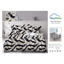 Lenjerie Pat Dublu Finet 4 Piese cu Elastic – Model Abstract Alb-Negru, LDE-130