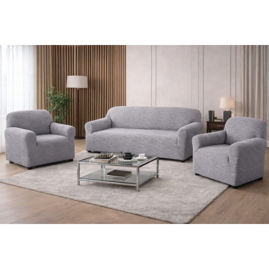 Set huse pentru canapea 3 Locuri si 2 fotolii, fara volanas, model Jacquard, Gri deschis, HCJ-042 Huse Jacquard