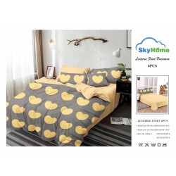 Lenjerie Pat Dublu Finet 6 Piese Gri și Galben – Model Inimioare Mari Moderne, CP-PH-070