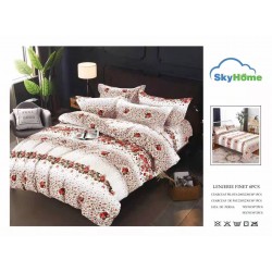Lenjerie Pat Dublu Finet 6 Piese Alb cu Flori Roșii – Model Floral Romantic, PH-037