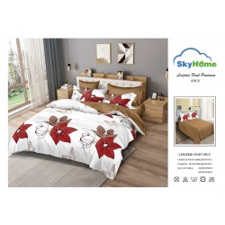 Lenjerie Pat Dublu Finet 6 Piese Maro – Model Floral Roșu pe Fundal Alb, Design Elegant Modern, PAP-PH-076