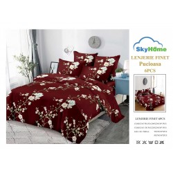 Lenjerie Pat Dublu Finet 6 Piese Bordo – Model Floral Alb Elegant, Design Clasic Romantic, CP-PH-071