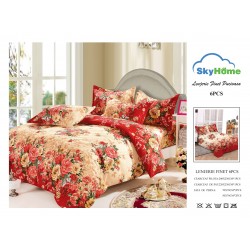 Lenjerie Pat Dublu Finet 6 Piese Roșu-Bej – Model Floral Elegant, Design Clasic Romantic, CP-PH-072