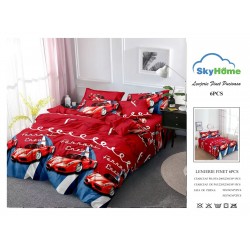 Lenjerie Pat Dublu Finet 6 Piese Roșie – Model Mașini Sport, Design Modern pentru Tineri, PAP-PH-052