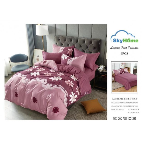 Lenjerie Pat Dublu Finet 6 Piese Roz Pudrat – Model Floral, PAP-PH-077 Pachet Promo