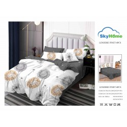 Lenjerie Pat Dublu Finet 6 Piese Alb cu Gri și Auriu – Model Puf de Păpădie Elegant, CP-PH-075