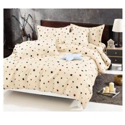 Lenjerie Pat Dublu Finet 6 Piese Crem cu Stele Negre și Roșii, PAP-PH-053