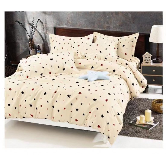 Lenjerie Pat Dublu Finet 6 Piese Crem cu Stele Negre și Roșii, PAP-PH-053 Pachet Promo