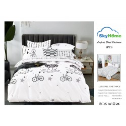 Lenjerie Pat Dublu Finet 6 Piese Alb-Negru cu Mesaje Love și Biciclete, PH-081