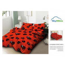 Lenjerie Pat Dublu Finet 6 Piese Roșu Aprins cu Inimi Negre – Model Romantic Modern, CP-PH-063
