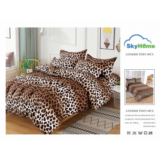 Lenjerie Pat Dublu Finet 6 Piese Animal Print Leopard Maro, PH-049 Pachet Promo