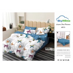 Lenjerie Pat Dublu Finet 6 Piese Albastru Petrol cu Fluturi Multicolori, CP-PH-062