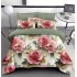 Lenjerie de Pat Dublu 6 Piese 5D cu Cearșaf cu Elastic – Model Flori Roz și Verde Olive, Design Elegant, LFL-068