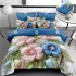 Lenjerie de Pat Dublu 4 Piese 5D cu Cearșaf cu Elastic – Model Floral Albastru cu Perle 3D, LFL-102