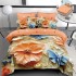Lenjerie de Pat Dublu 4 Piese 5D cu Cearșaf cu Elastic – Model Floral Portocaliu cu Fluturi Albaștri 3D, LFL-103
