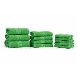 Set 12 Prosoape din Bumbac 100% – Densitate 550 gr/mp, Model Grecesc Premium, 30x50 / 50x90 / 70x130 cm, Verde, PCG-094