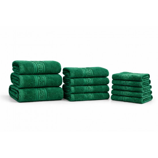 Set 12 Prosoape din Bumbac 100% – Densitate 550 gr/mp, Model Grecesc Premium, 30x50 / 50x90 / 70x130 cm, Verde, PCG-102 Prosoape