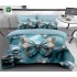 Lenjerie de Pat Dublu 6 Piese 5D cu Cearșaf cu Elastic – Model Fluture Turcoaz cu Detalii Cristal, LFL-113