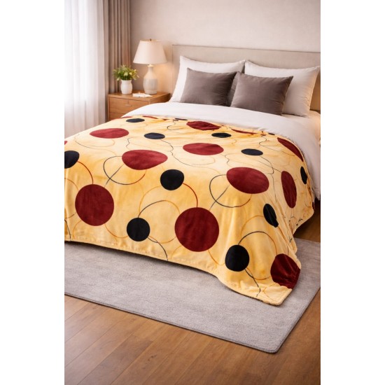 Pătură Cocolino 200x230 cm – Model Cercuri Bordo și Negre pe Fundal Galben, PCS 049 3 paturi la 109 lei