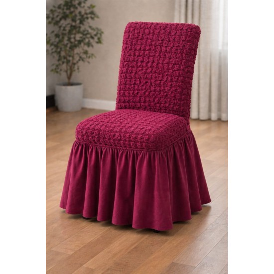 Set 6 Huse de Scaun Creponate Cu Volanase, Bordo, HSC-032 Huse Scaune Creponat