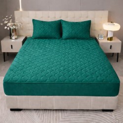 Husă Topper pentru Saltea 160x200 cm – Verde Matlasat cu Elastic + 2 Fețe de Pernă, HTC-017