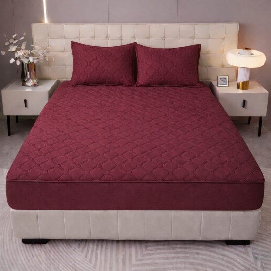 Husă Topper pentru Saltea 160x200 cm – Bordo Matlasat cu Elastic + 2 Fețe de Pernă, HTC-022 Husa/Topper cu ELASTIC 160-200 cm