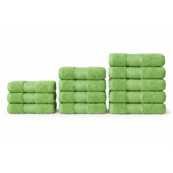 Set 12 Prosoape din Bumbac 100%  Pakistanez – Densitate 400 gr/mp, 30x50 / 50x90 / 70x130 cm, Verde, PCG-107 Prosoape