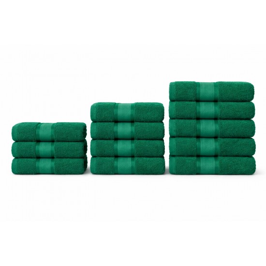 Set 12 Prosoape din Bumbac 100%  Pakistanez – Densitate 400 gr/mp, 30x50 / 50x90 / 70x130 cm, Verde, PCG-109 Prosoape