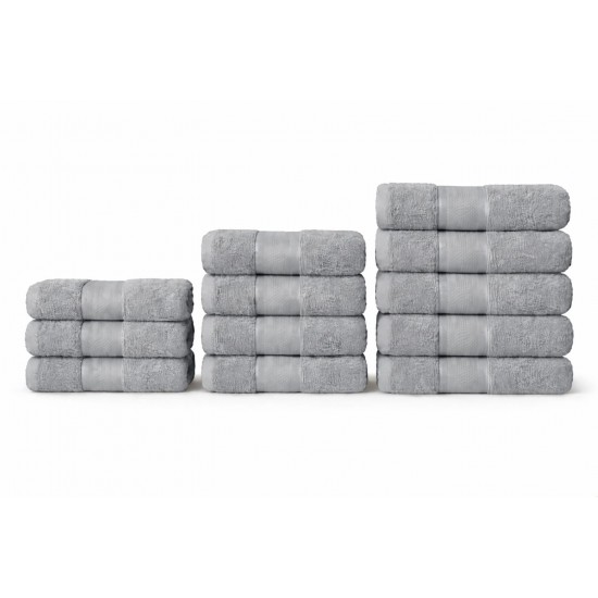 Set 12 Prosoape din Bumbac 100%  Pakistanez – Densitate 400 gr/mp, 30x50 / 50x90 / 70x130 cm, Gri, PCG-111 Prosoape