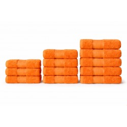 Set 12 Prosoape din Bumbac 100%  Pakistanez – Densitate 400 gr/mp, 30x50 / 50x90 / 70x130 cm, Portocaliu, PCG-112