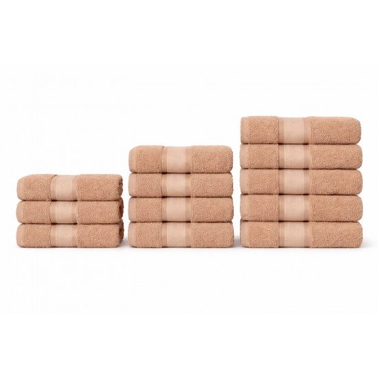 Set 12 Prosoape din Bumbac 100%  Pakistanez – Densitate 400 gr/mp, 30x50 / 50x90 / 70x130 cm, Cappuccino, PCG-113 Prosoape