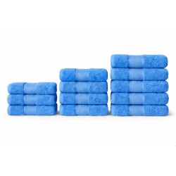 Set 12 Prosoape din Bumbac 100%  Pakistanez – Densitate 400 gr/mp, 30x50 / 50x90 / 70x130 cm, Blue, PCG-115