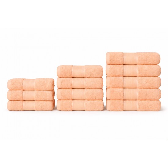Set 12 Prosoape din Bumbac 100%  Pakistanez – Densitate 400 gr/mp, 30x50 / 50x90 / 70x130 cm, Piersica, PCG-119 Prosoape