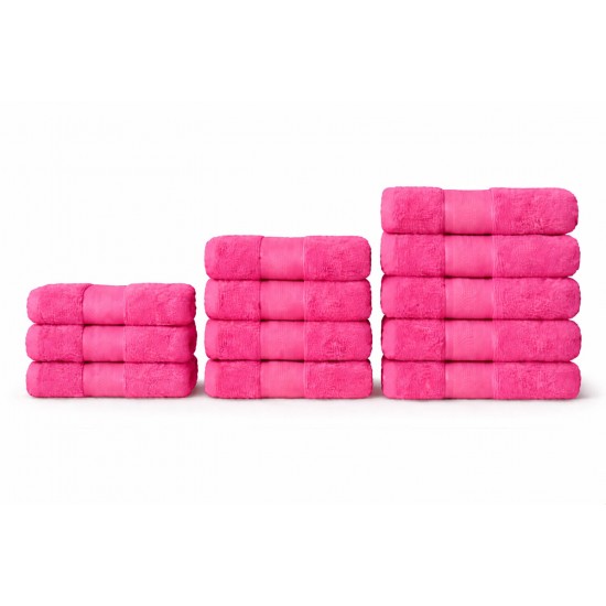 Set 12 Prosoape din Bumbac 100%  Pakistanez – Densitate 400 gr/mp, 30x50 / 50x90 / 70x130 cm, Roz, PCG-120 Prosoape