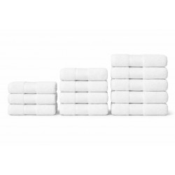 Set 12 Prosoape din Bumbac 100%  Pakistanez – Densitate 400 gr/mp, 30x50 / 50x90 / 70x130 cm, Alb, PCG-122