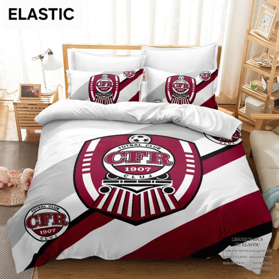 Lenjerie Pat Dublu 6 Piese Finet cu Elastic – Model CFR Cluj, Alb-Visiniu, LRB-004 Lenjerii de pat cu echipe de fotbal