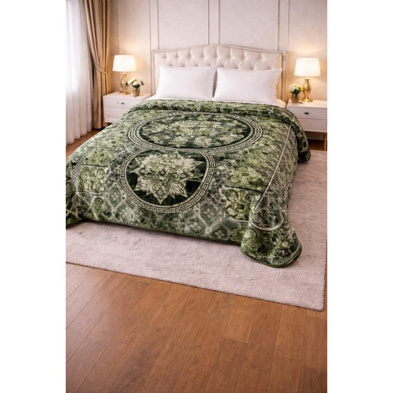 Pătură Cocolino Pufoasă pentru Pat Dublu – Model Verde Elegant, PCM-015 Paturi cocolino duble