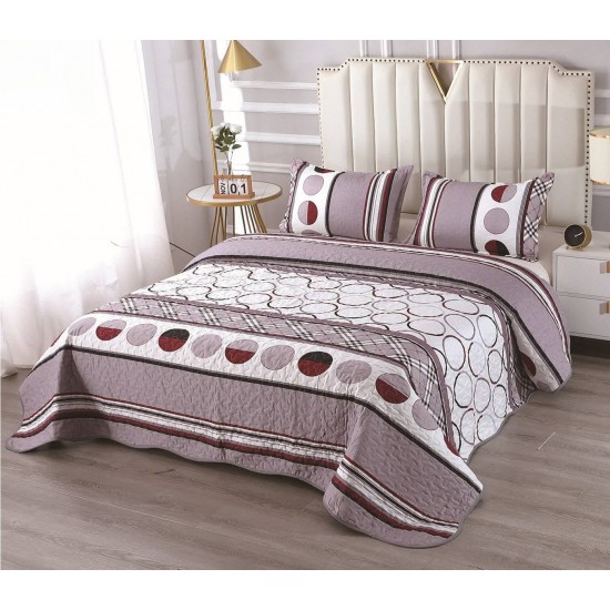 Cuvertură Pat Dublu cu 2 Fețe de Pernă – Bumbac Satinat Model Geometric Mov Prăfuit & Bordo, CBS-034 3 cuverturi la 199 lei