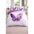 Lenjerie de Pat Dublu 4 Piese din Bumbac Satinat Superior – Model Fluture Mov cu Flori, LDBS-172