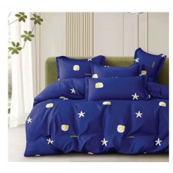 Lenjerie de Pat Dublu 4 Piese din Bumbac Satinat Superior – Model Marin cu Scoici și Stele de Mare Bleumarin, LDBS-089