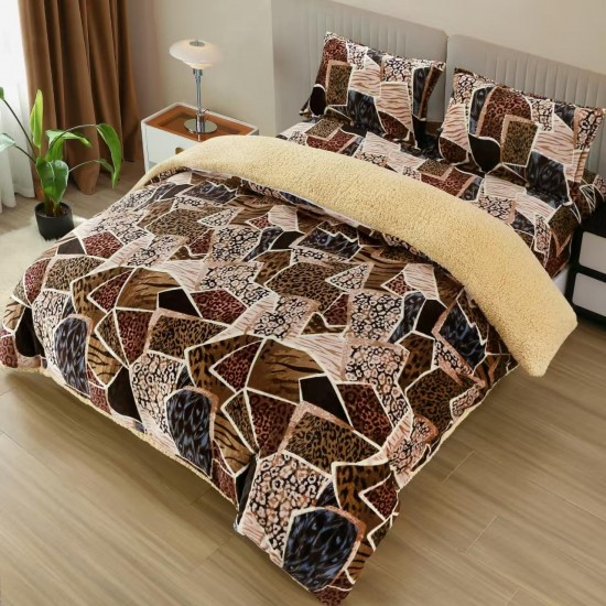 Set Lenjerie Cocolino 4 Piese cu Blăniță și Elastic – Model Mozaic Animal Print Maro, LEC-116 Lenjerii Cocolino 4 piese cu ELASTIC