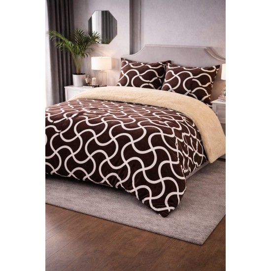 Set Lenjerie Cocolino 4 Piese cu Blăniță și Elastic – Model Abstract Maro Elegant, LEC-115 Lenjerii Cocolino 4 piese cu ELASTIC