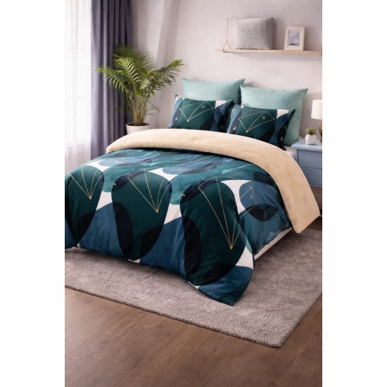 Set Lenjerie Cocolino 4 Piese cu Blăniță și Elastic – Model Geometric Verde Smarald, LEC-112 Lenjerii Cocolino 4 piese cu ELASTIC