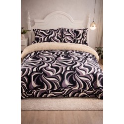 Set Lenjerie Cocolino 4 Piese cu Blăniță și Cearșaf cu Elastic – Model Abstract Mov Elegant, LEC-014