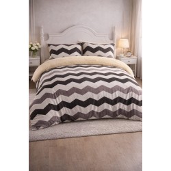 Set Lenjerie Cocolino 4 Piese cu Blăniță și Elastic – Model Zig-Zag Gri Modern, LEC-101