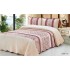 Cuvertură Pat Dublu 3 Piese Catifea Matlasată 230x250 cm + 2 Fețe Pernă – Model Elegant Crem cu Accente Mov, CCV-107