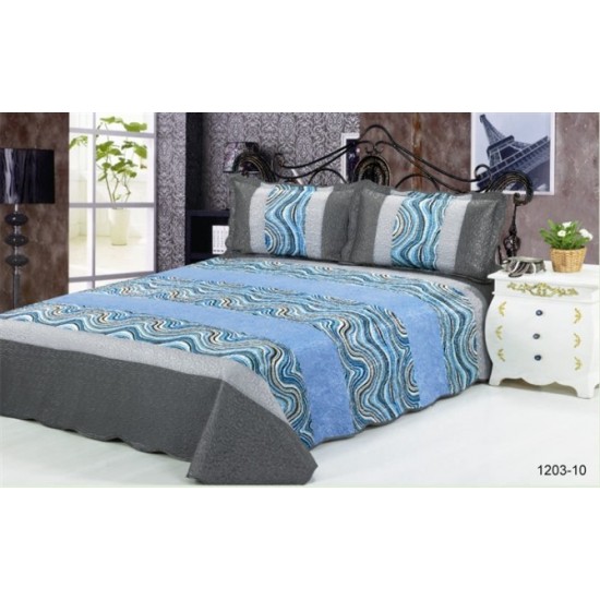 Cuvertură Pat Dublu 3 Piese Catifea Matlasată 230x250 cm + 2 Fețe Pernă – Model Abstract Albastru Gri, CCV-032 Cuverturi Catifea 3 piese cu Model