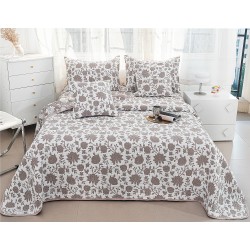 Set Cuvertură Pat 5 Piese Bumbac cu In 230x250 cm – Model Floral Maro Elegant, CBI-018