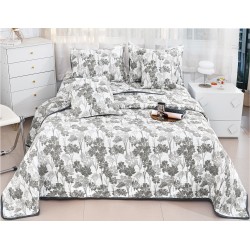 Set Cuvertură Pat 5 Piese Bumbac cu In 230x250 cm – Model Floral Gri Elegant, CBI-022