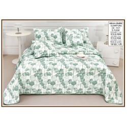Set Cuvertură Pat 5 Piese Bumbac cu In 230x250 cm – Model Floral Verde Elegant, CBI-023